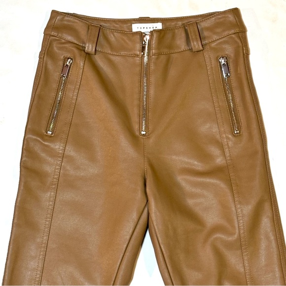 TOPSHOP Faux Leather Pants Tan 6 - Picture 4 of 9